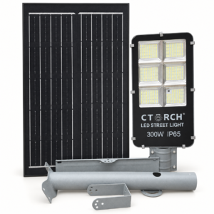 Lampadaire solaire CTORCH 300W IP65 avec panneau et supports de fixation